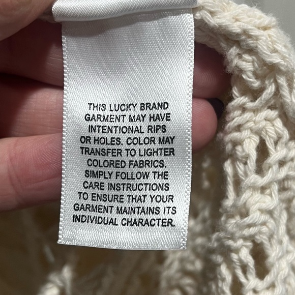 Lucky Brand Cream Open-Front Crochet Cardigan Cotton Cottagecore Cozy - Picture 5 of 8